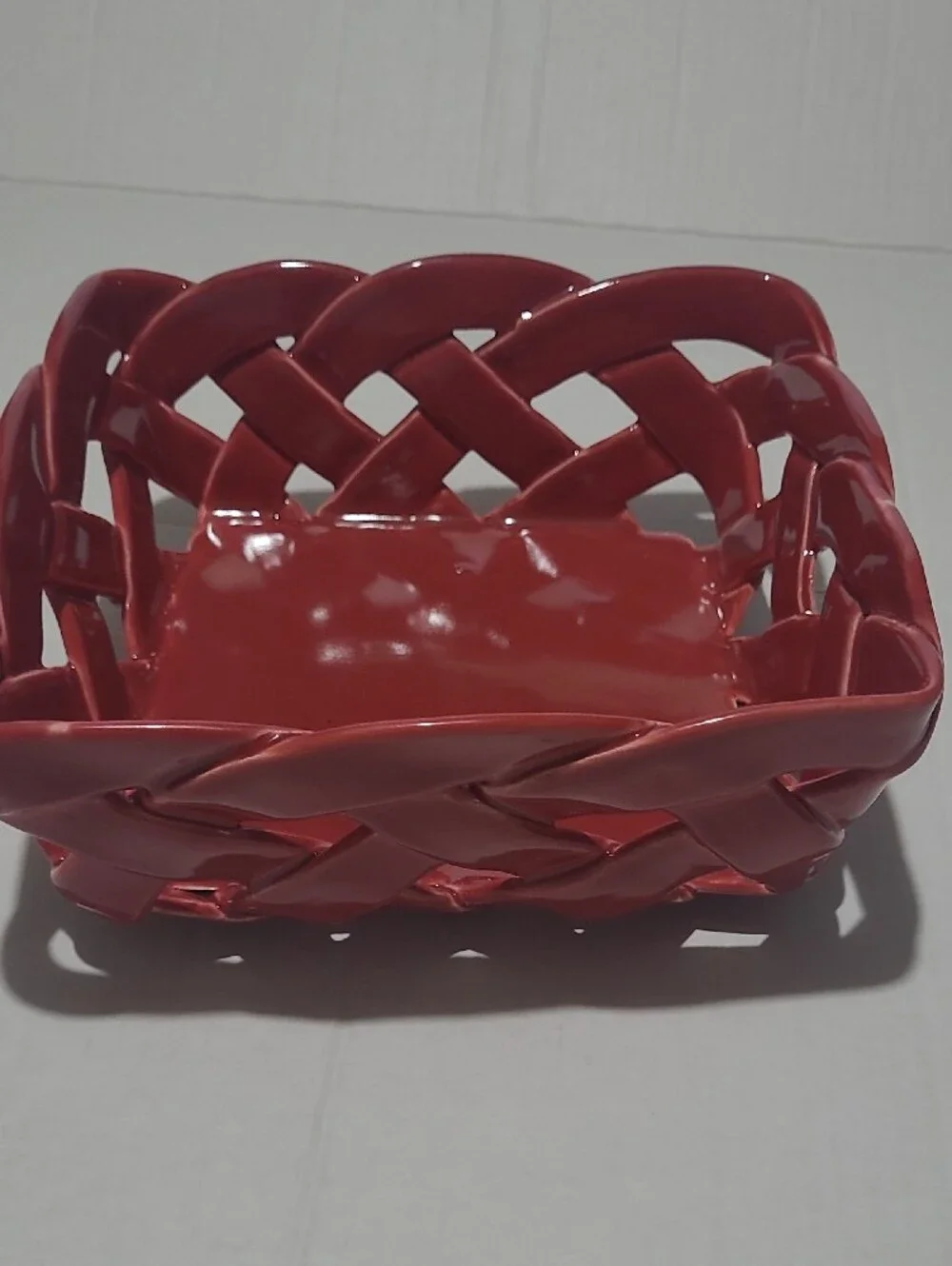 Glossy Red Ceramic Woven Decorative Bowl